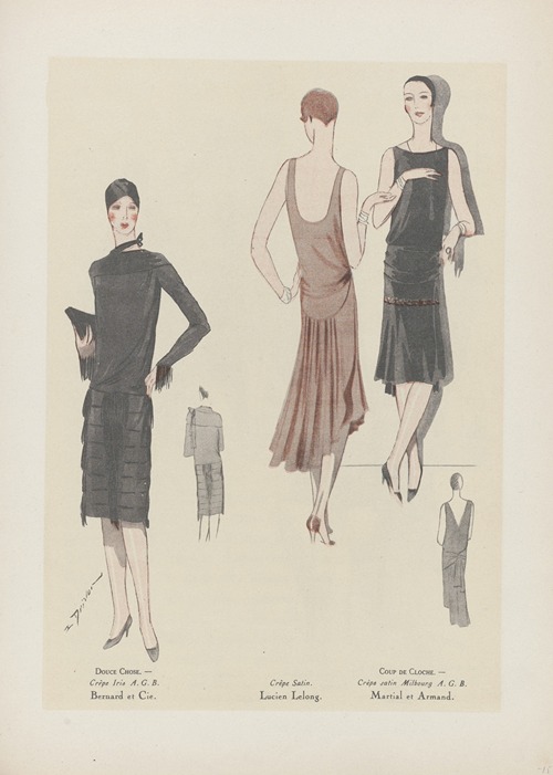 Art – Goût – Beauté – DOUCE CHOSE. – Crêpe Iris A.G.B. Bernard et Cie. ; Crêpe Satin. Lucien Lelong. ; COUP DE CLOCHE. – Crêpe satin Milbourg A.G.B. Martial et Armand