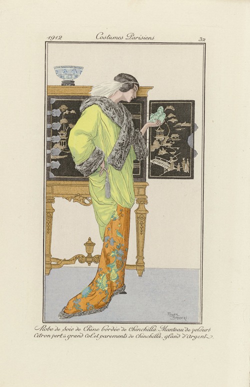 Journal des Dames et des Modes – Robe de soie de Chine bordée de Chinchilla