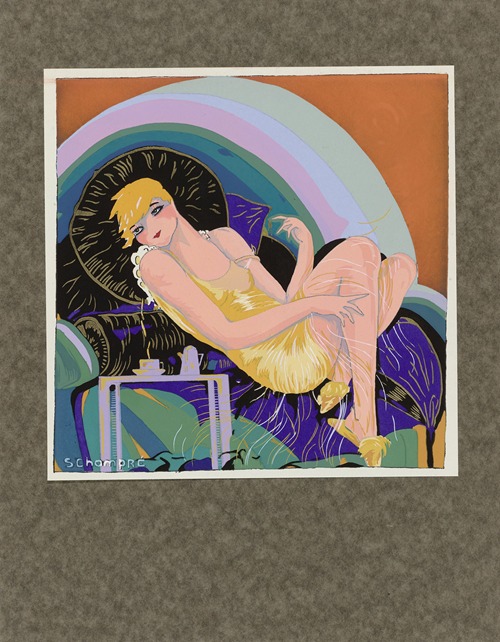 Woman reclining on a couch