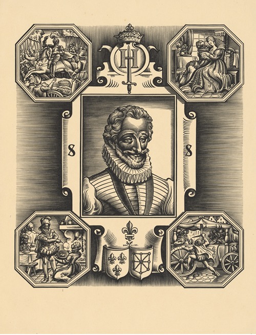 Portrait of Henry IV surrounded by scenes from his life