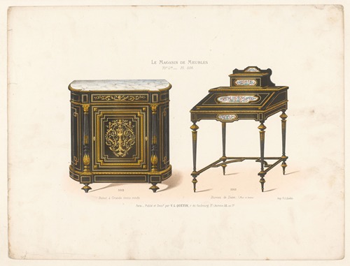Bahut à Grands coins ronds; Bureau de Dame, (Noir et Ivoire)
