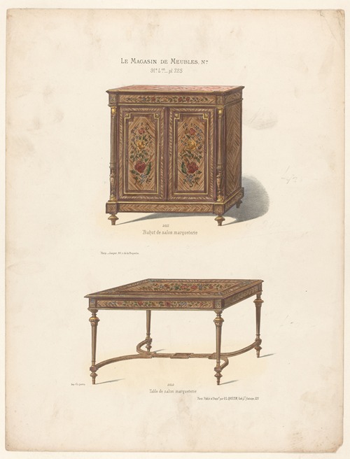 Bahut de salon marqueterie ; Table de salon marqueterie