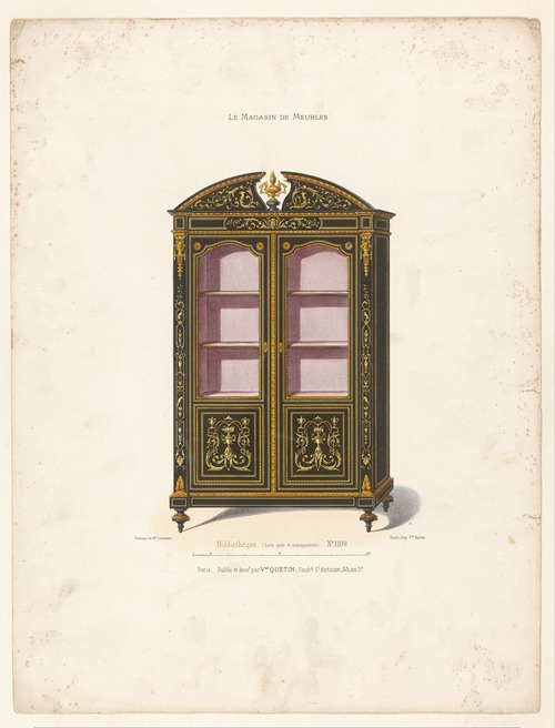 Bibliothèque, (bois noir et marqueterie)