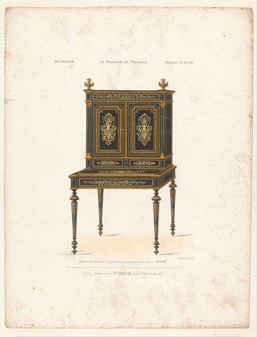Bureau dit Bonheur du jour, bronze et marqueterie de cuivre