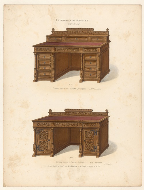 Bureau ministre à tiroirs (gothique) ; Bureau ministre à portes (gothique)