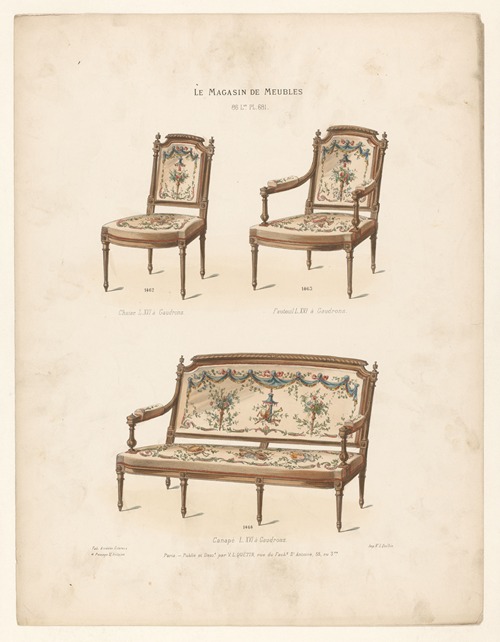 Chaise L. XVI à Gaudrons ; Fauteuil L. XVI à Gaudrons ; Canapé L. XVI à Gaudrons