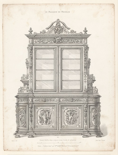 Grand Buffet deux corps, à coins ronds et pilastres