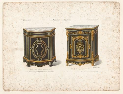 Meuble d’appui Louis XV, noir et filets ; Meuble d’appui riche Louis XIV