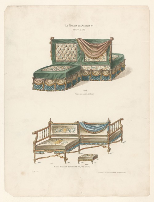 Milieu de salon fantaisie; Milieu de salon et tabouret de pied Ls XV