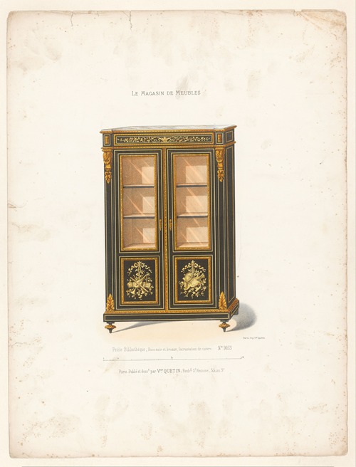 Petite Bibliothèque, Bois noir et bronze, Inscrustation de cuivre