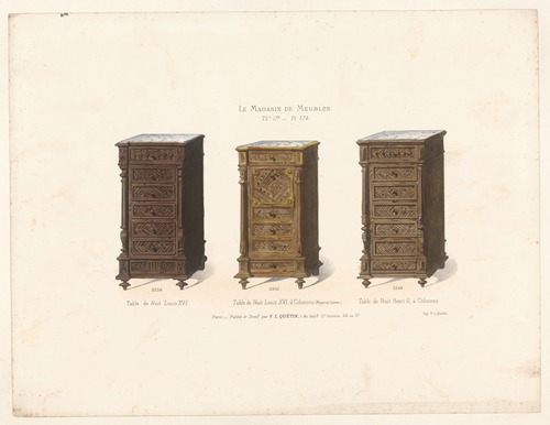 Table de Nuit Louis XVI ; Table de Nuit Louis XVI, à Colonnes (Noyer et Cuivre) ; Table de Nuit Henri II, à Colonnes