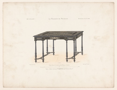 Table Henri II, à huit pieds, Ebène et Ivoir