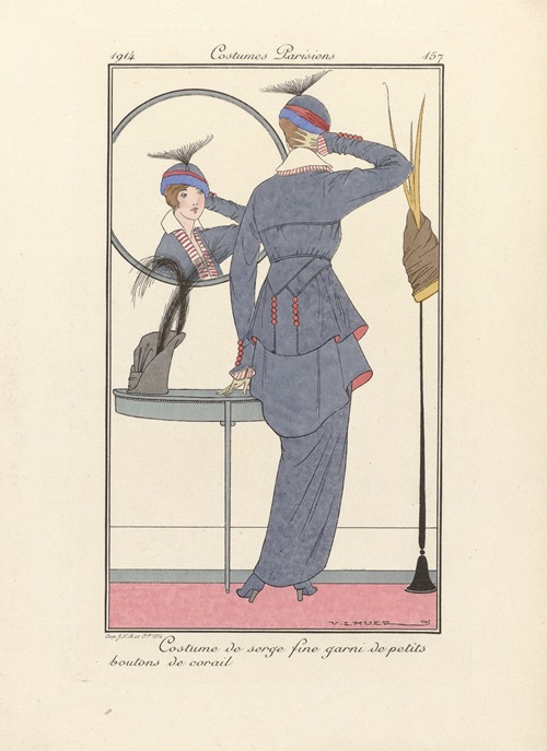Journal des Dames et des Modes – Costume de serge fine garni de petits boutons de corail