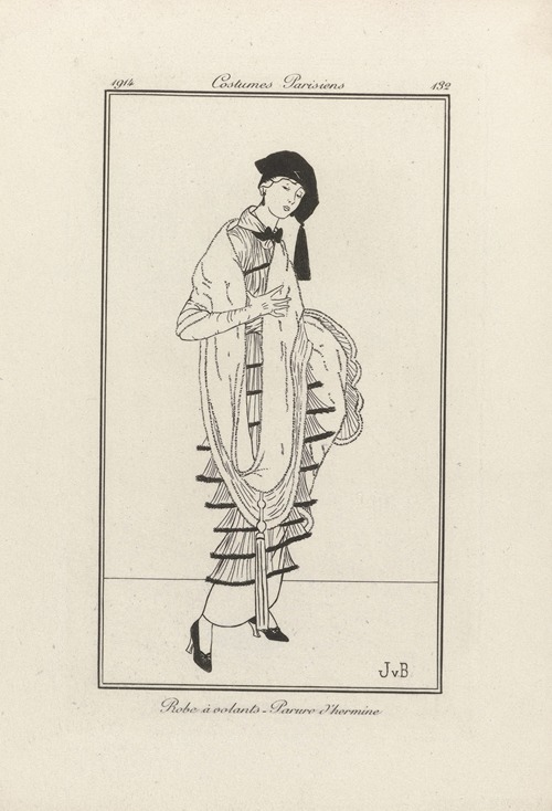 Journal des Dames et des Modes – Robe à volants – Parure d’hermine