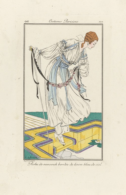 Journal des Dames et des Modes – Robe de nansouk bordée de linon bleu de ciel