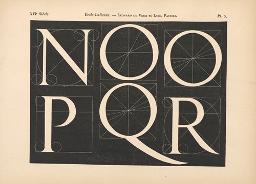 École‎ ‎Italienne – Léonard‎ ‎de‎ ‎Vinci et ‎Luca‎ ‎Pacioli – Alphabet‎ ‎attique,‎ ‎avec‎ ‎construction‎ ‎géométrique‎