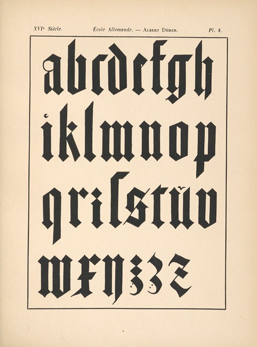 École‎ ‎Allemande – Albert‎ ‎Dürer – Alphabet,‎ ‎gothique‎ ‎mineur‎ ‎avec‎ ‎construction‎ ‎géométrique
