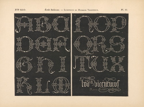 École‎ ‎Italienne – Lüdovicus‎ ‎de‎ ‎Henricis‎ ‎Vicentinus – Alphabet‎ ‎(initiales liacées)