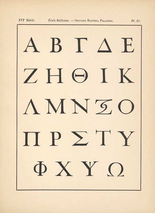 École‎ ‎Italienne – Giovano‎ ‎Battista‎ ‎Palatino – Alphabet‎ ‎Grec