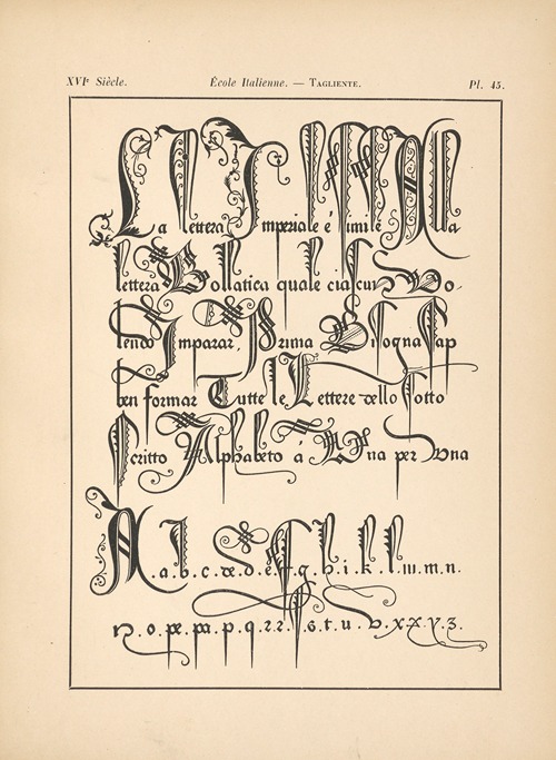 École‎ ‎Italienne – Tagliente – Lettres‎ ‎impériales,‎ ‎majuscules‎ ‎et‎ ‎mineures
