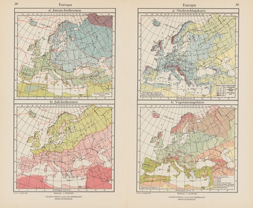 Europa; Januar-Isothermen, Niederschlagskarte
