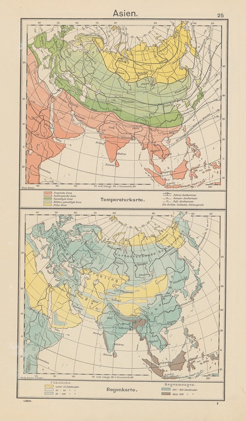 Asien; Temperaturkarte.‎ ‎—‎ ‎Regenkarte