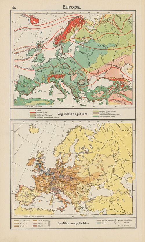 Europa; Vegetationsgebiete.‎ ‎—‎ ‎Bevölkerungsdichte