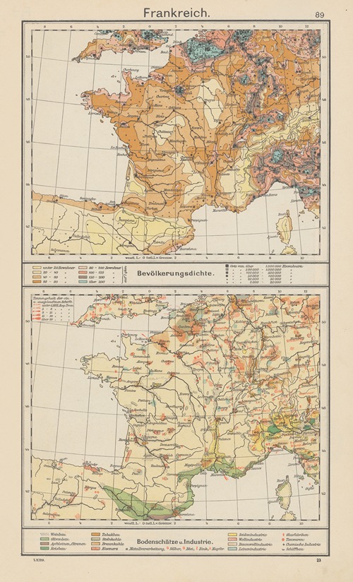 Frankreich; Bevölkerungsdichte.‎ ‎—‎ ‎Bodenschätze‎ ‎und‎ ‎Industrie
