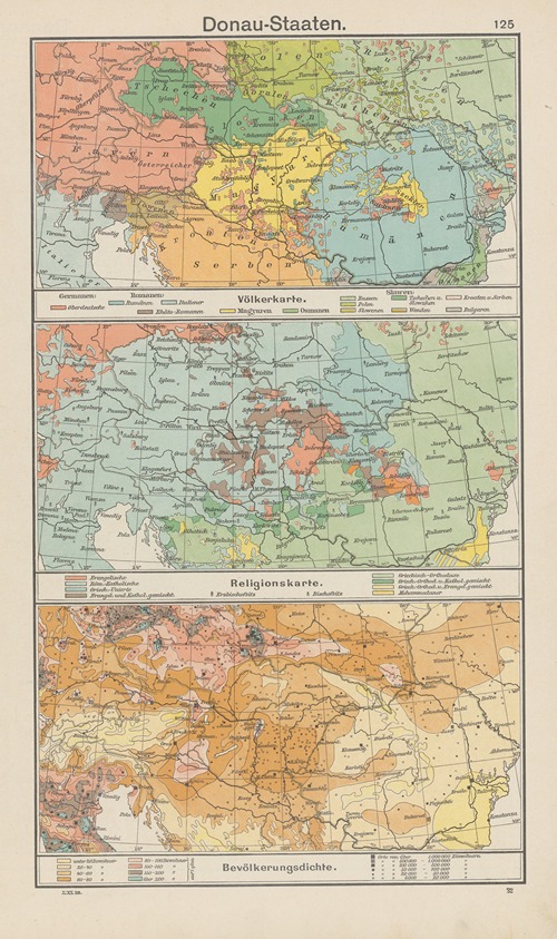 Donau-Staaten; Völkerkarte.‎ ‎—‎ ‎Religionskarte.‎ ‎—‎ ‎Bevölkerungsdichte