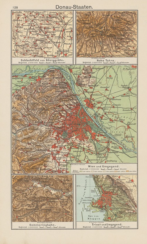 Donau-Staaten; Wien‎ ‎und‎ ‎Umgegend—‎ ‎Schlachtfeld‎ ‎von‎ ‎Königgrätz‎—‎ ‎Hohe‎ ‎Tatra- Semmeringbahn