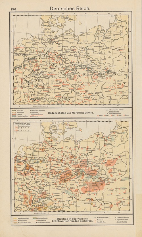 Deutsches‎ ‎Reich; Bodenschätze‎ ‎und‎ ‎Metallindustrie.‎ ‎—‎ ‎Wichtige‎ ‎Industrien‎ ‎und‎ ‎Schiffsverkehr‎ ‎in‎ ‎den‎ ‎Seehäfen