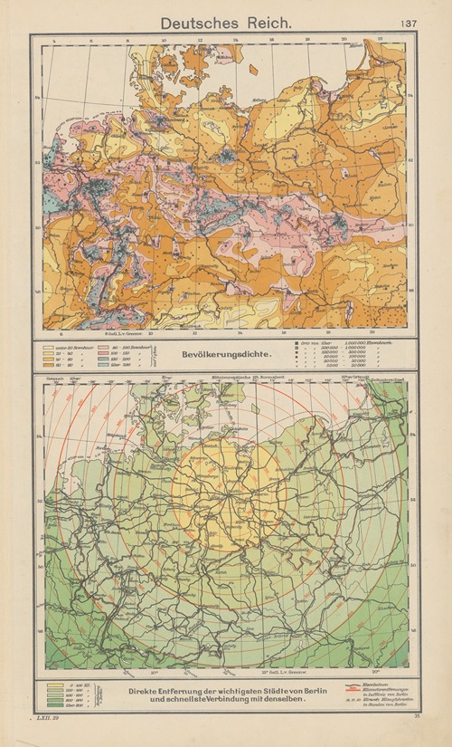 Deutsches‎ ‎Reich; Bevölkerungsdichte.‎ ‎—‎ ‎Direkte‎ ‎Entfernung‎ ‎der‎ ‎wichtigsten‎ ‎Städte‎ ‎von‎ ‎Berlin