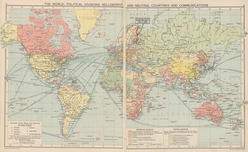 The‎ ‎World; ‎Political‎ ‎Divisions, Belligerent and Neutral Countries and ‎Communications