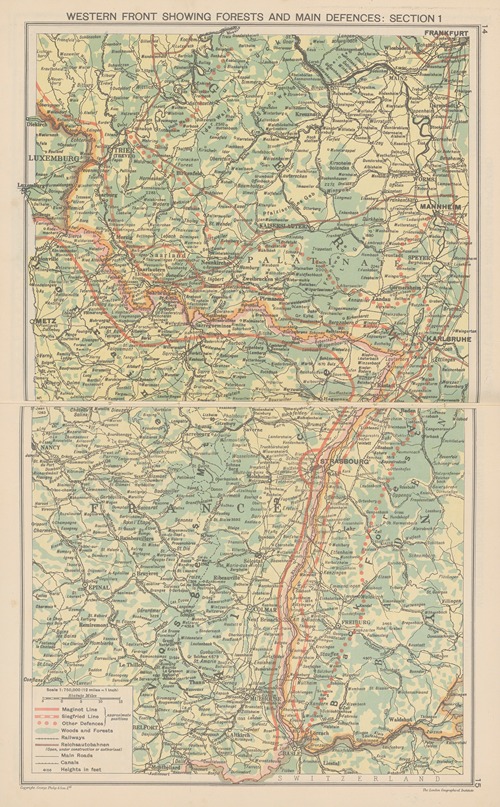 Western‎ ‎front‎ showing‎ forests and main defences; section
