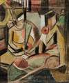 Abstract–Two Women with Tennis Racquets