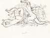 Schetsblad met naakt zwemmende vrouwen en vissen