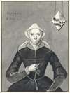 Portret van een vrouw met het wapen Van Slingelandt-Brouwer