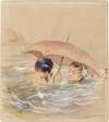 Male and Female Bathers with Umbrella
