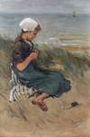 Girl Knitting in the Dunes