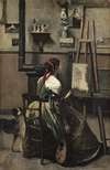 Corot’s Studio – Woman Seated Before an Easel,a Mandolin in her Hand