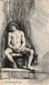 Nude Man Seated before a Curtain