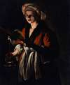 A Young Woman Holding A Distaff Before A Lit Candle