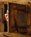A Trompe L’œil With A Young Nun Peeking Out Through A Shutter
