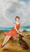 Portrait Of A Young Girl With Her Dog By The Sea