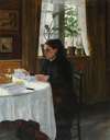 Kunstnerens mor, Agnes, siddende ved morgenmaden