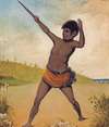 Jack, a Tasmanian Aboriginal, holding a club