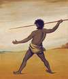 Timmy, a Tasmanian Aboriginal, throwing a spear