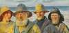 Fire fiskere i solskin på Skagen Strand
