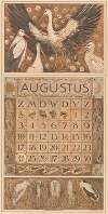 Kalenderblad augustus met ooievaars