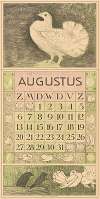 Kalenderblad augustus met witte duif